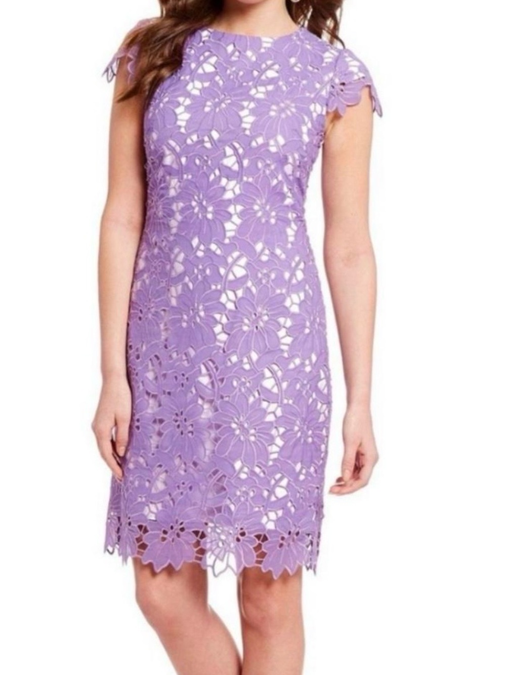 Belle Badgley Mischka Lilac Floral Lace Sheath Dress
